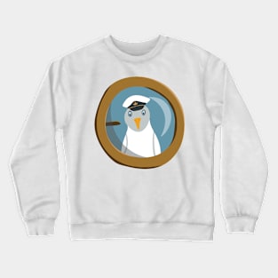 Funny seagull captain behind bull's eye on ship Crewneck Sweatshirt